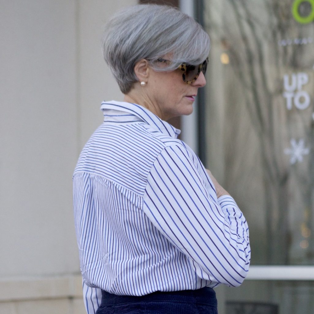 anthropologie skirt, madewell striped shirt, j.crew cashmere sweater, kate spade velvet ballet flats