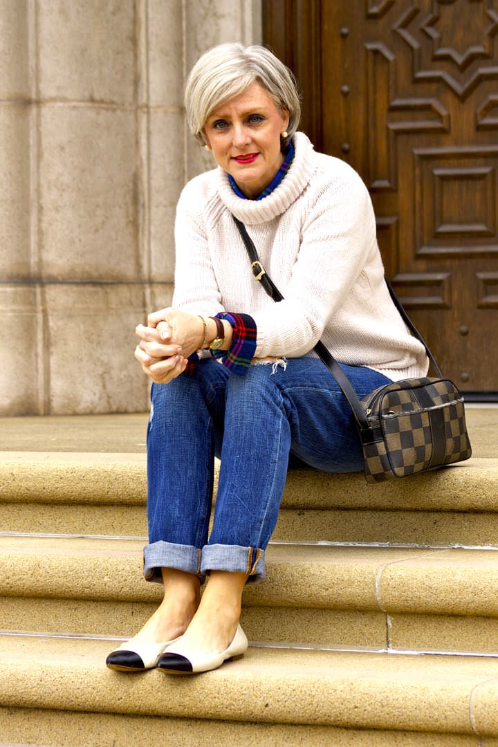 j.crew denim, old navy sweater, gap plaid shirt