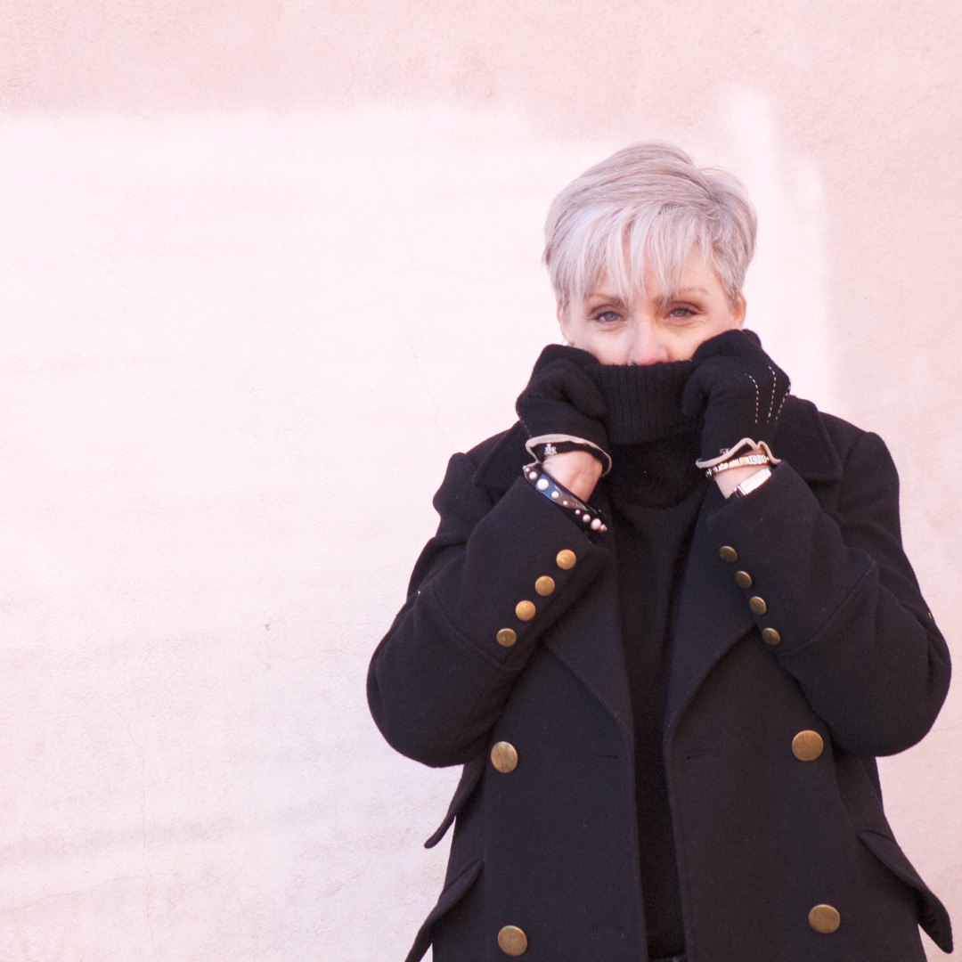 ralph lauren military coat, j.crew black turtleneck, talbots flawless five pocket, leopard chelsea boots