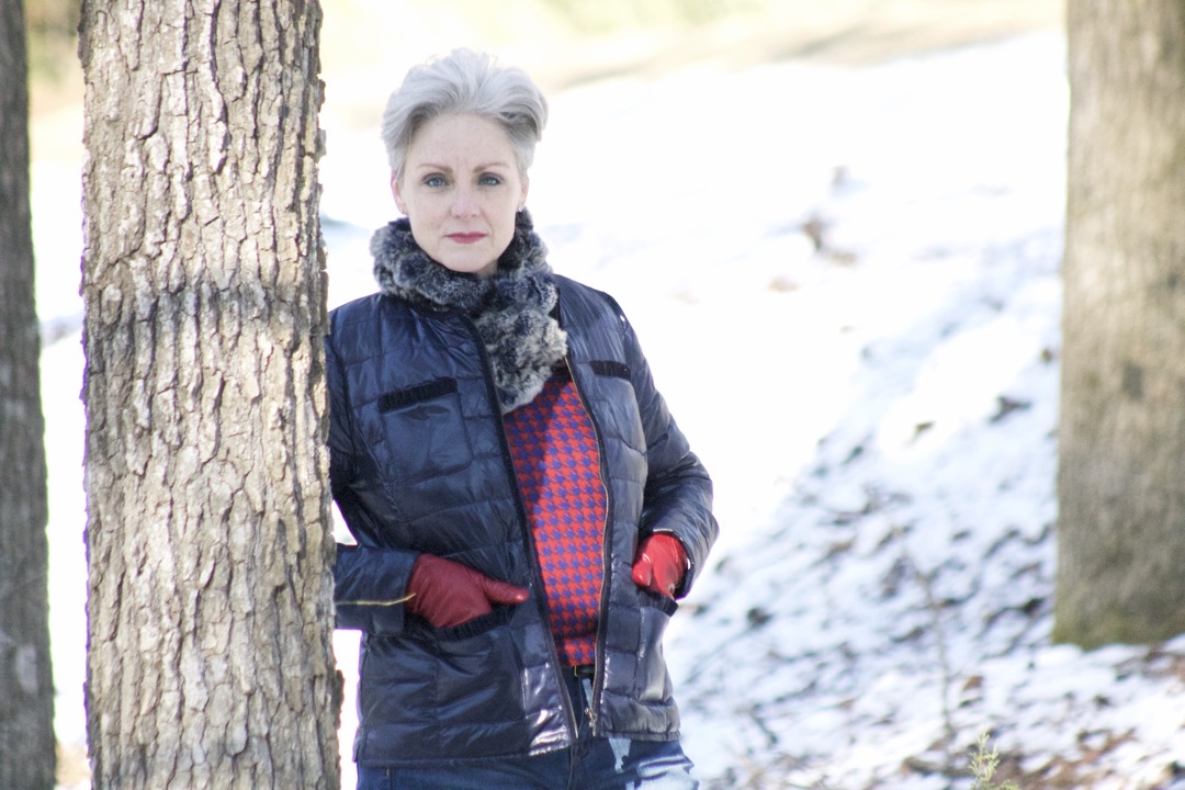 talbots puffer jacket, j.crew boyfriend jeans, hunter boots