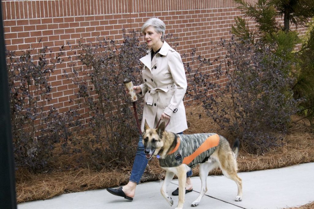 trench coat, j.crew toothpick jeans, everlane silk tunic, target merona slides