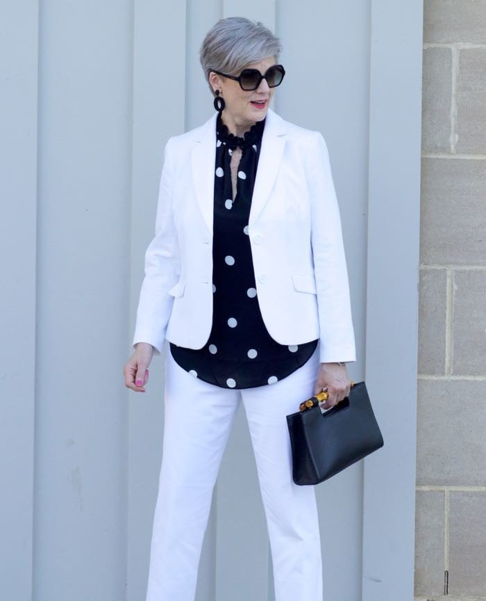 polka dot rock, white suit, beth djalali, what i wore on date night