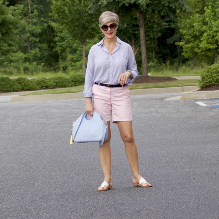 j.crew shorts, ralph lauren striped shirt, jack rogers sandals, o bag