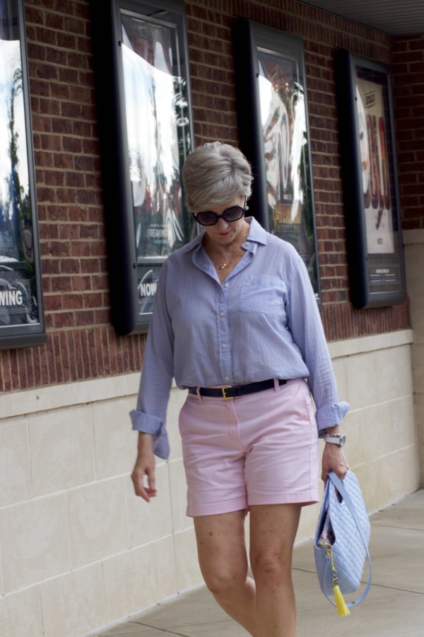 j.crew shorts, ralph lauren striped shirt, jack rogers sandals, o bag