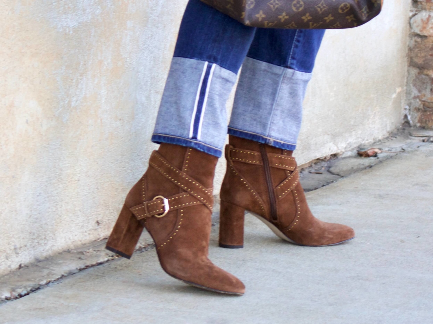 beth from Style at a Certain Age wears suede boots from Ann Taylor