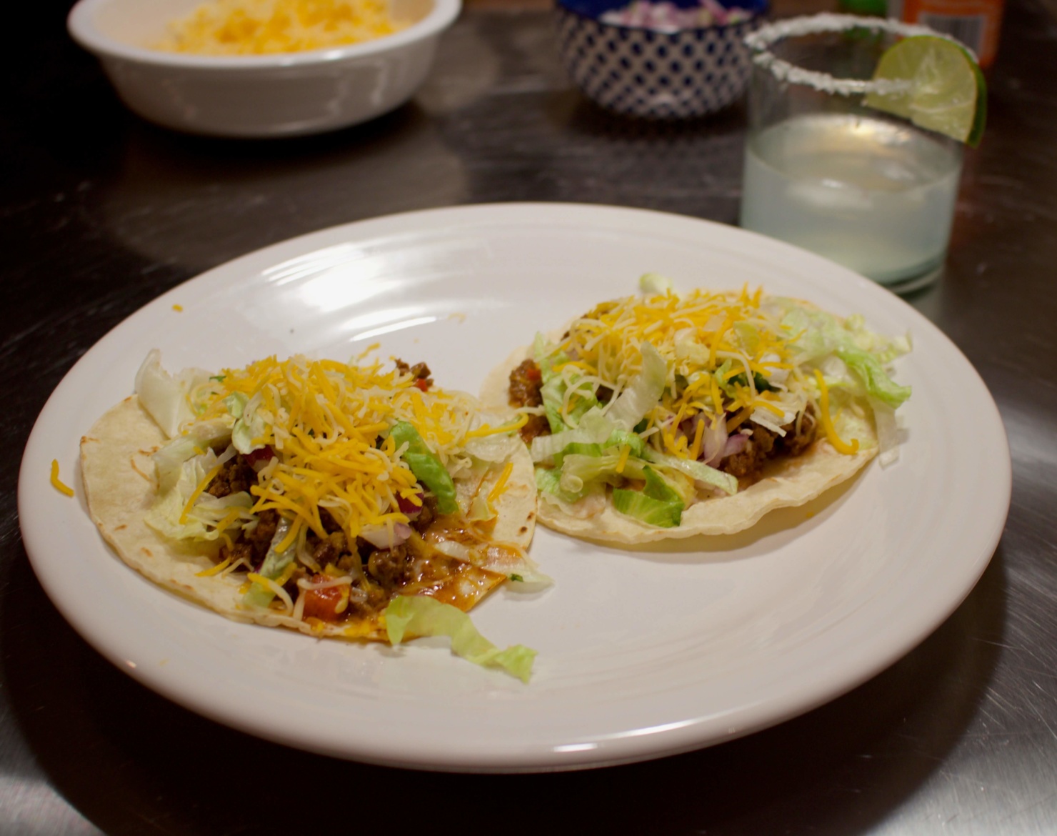 beef tacos, classic margarita, and guacamole