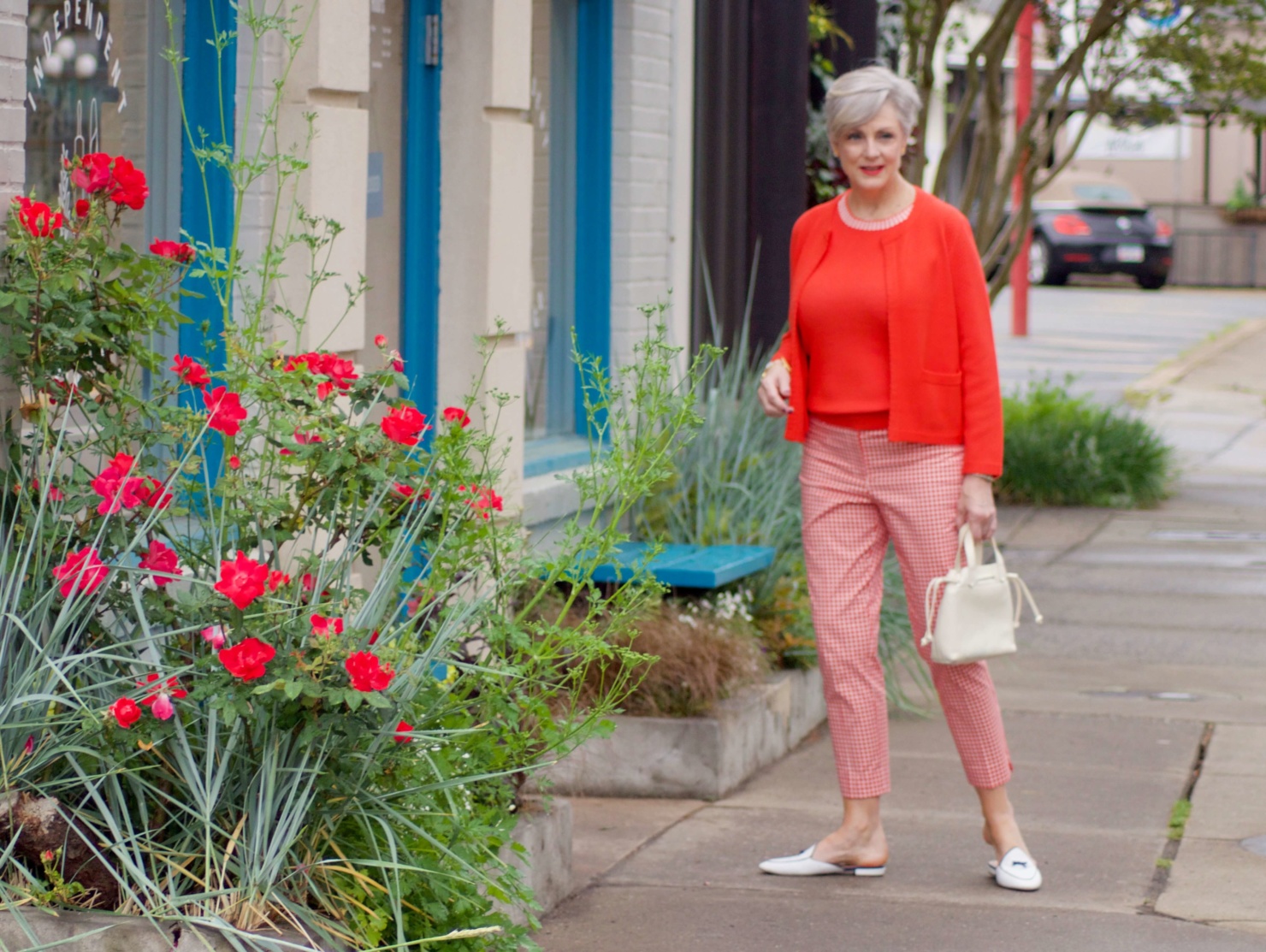 beth from Style at a Certain Age wears Ann Taylor gingham cropped pants, textured shell and cardigan