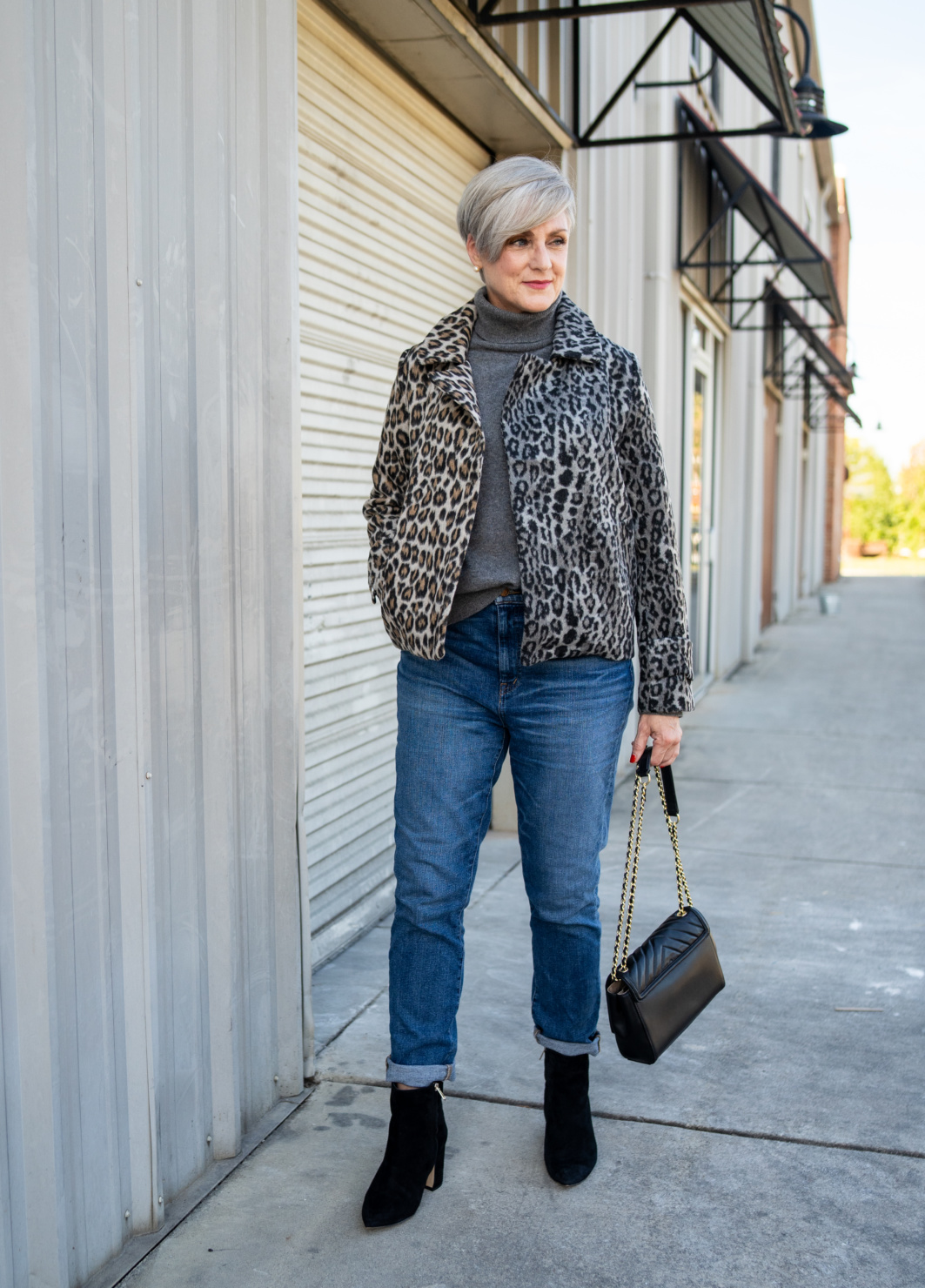 leopard jackets and suede booties