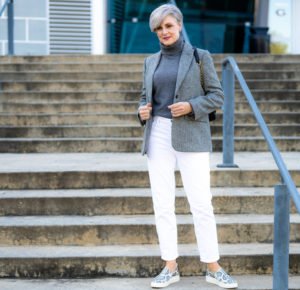 fall neutrals how to wear a grey herringbone blazer