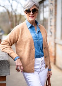 chambray shirt and white denim