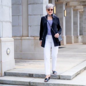 sweater blazer, stripes and black and white