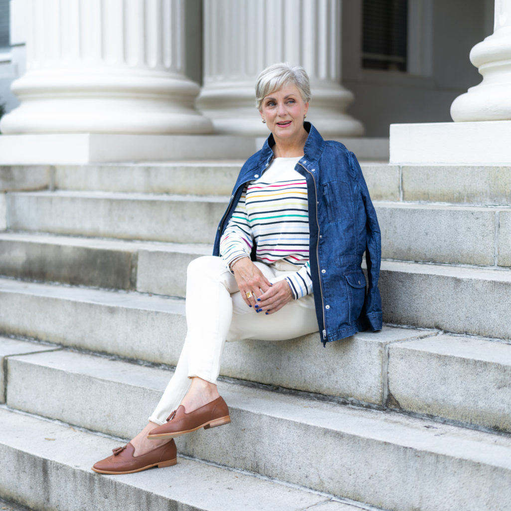 step into fall with a striped tee