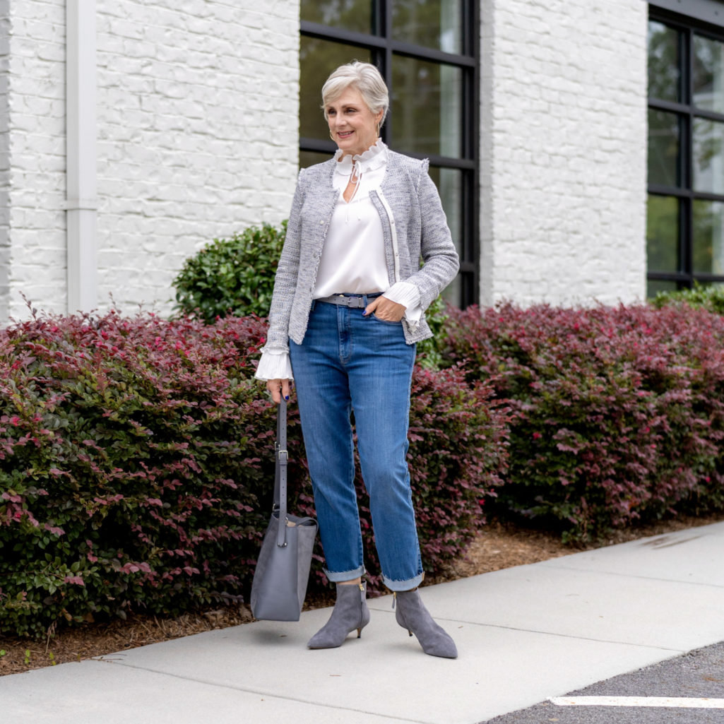 transition to fall in a tweed blazer