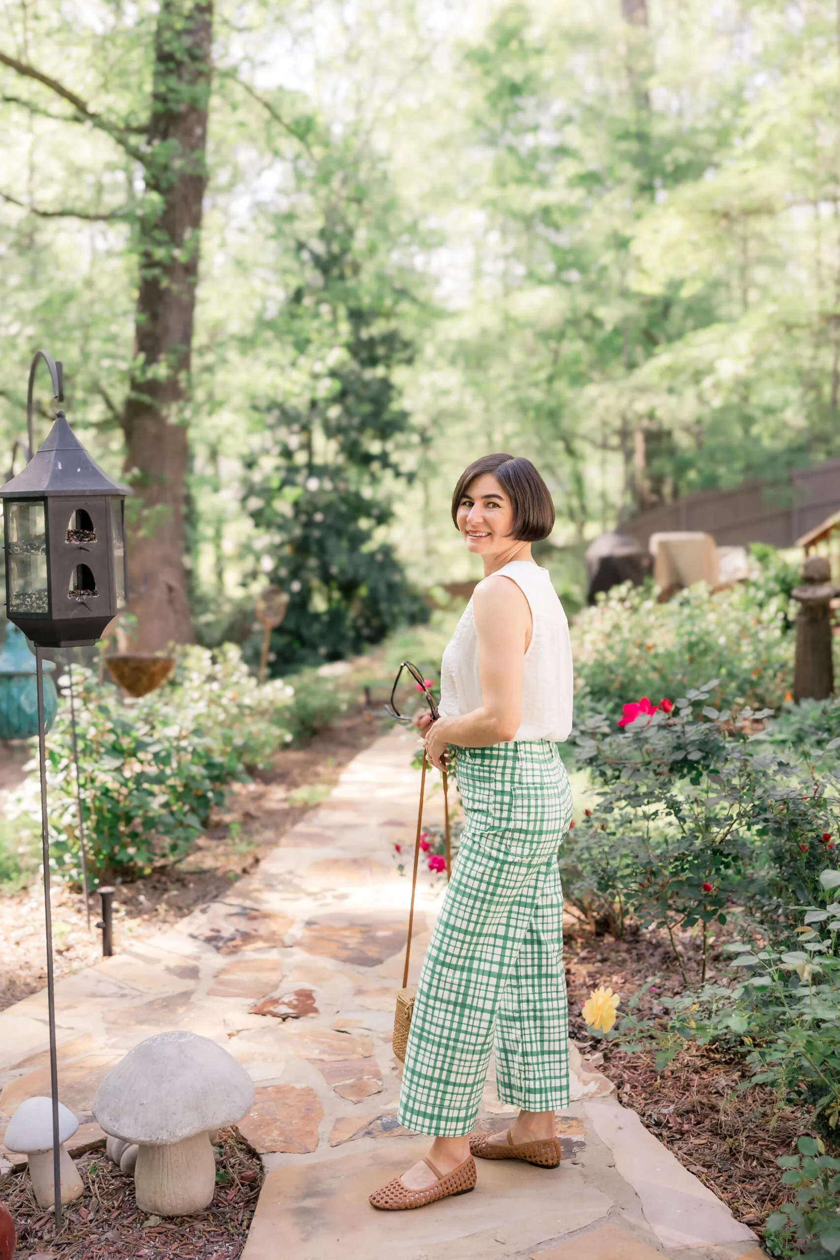 plaid green pants spring look