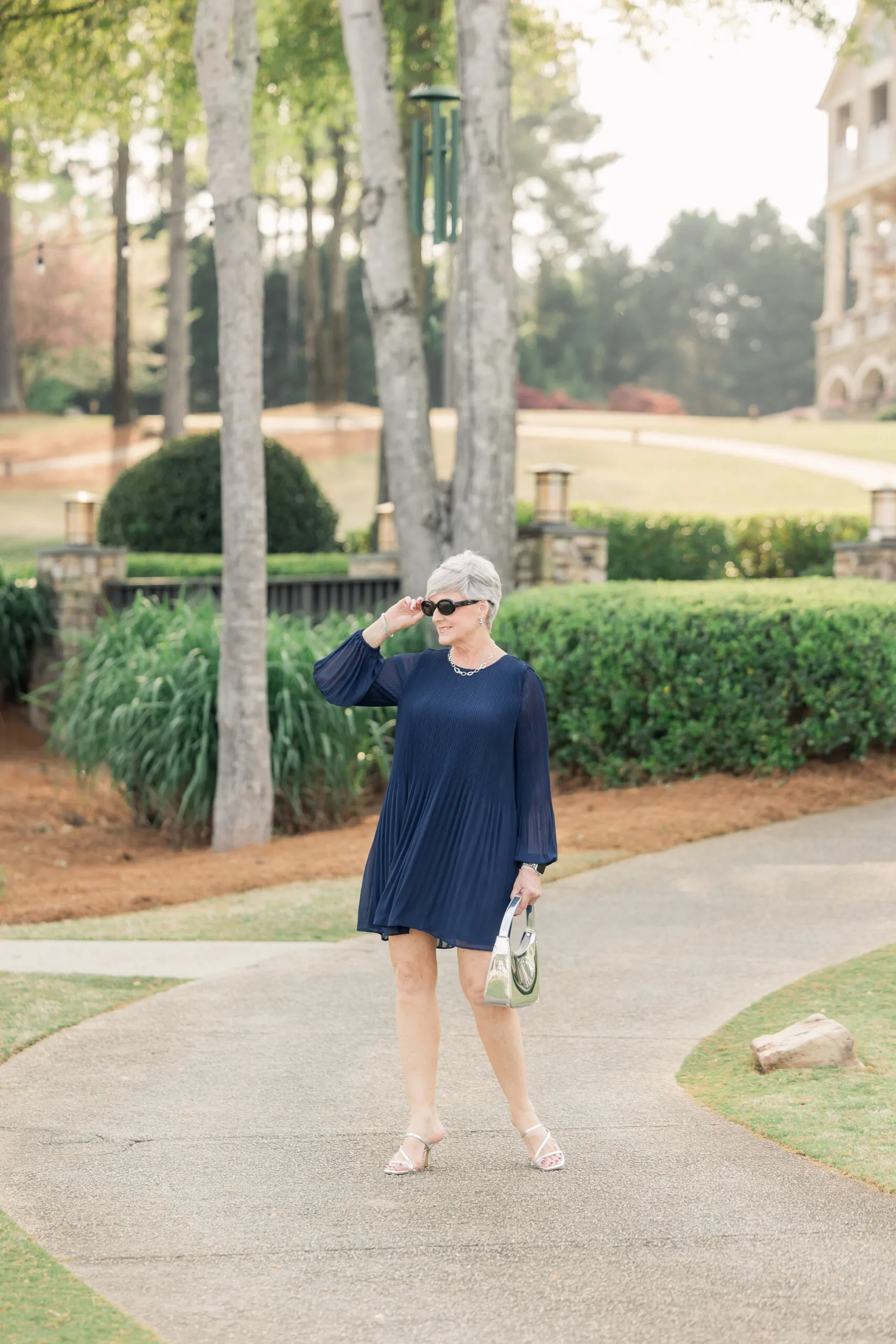 Navy Plisse Dress