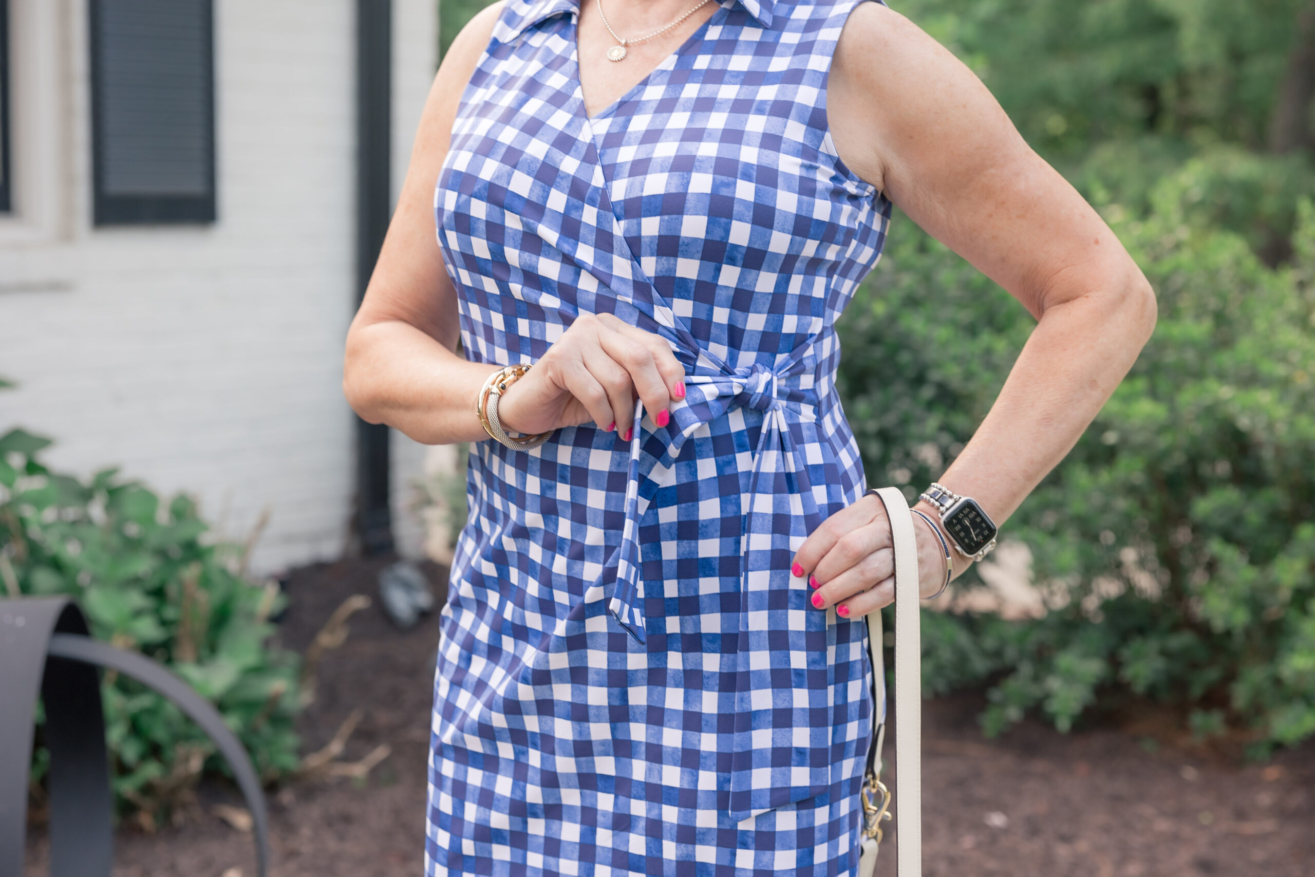 Blue and white gingham dress