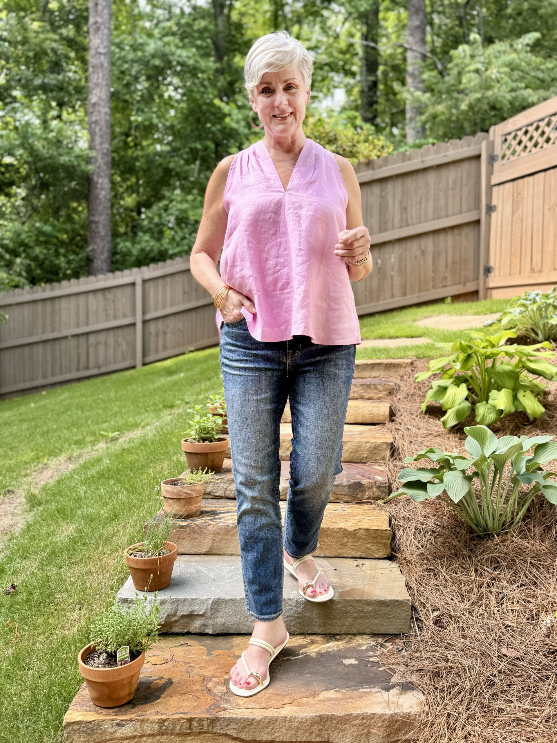 linen top with jeans