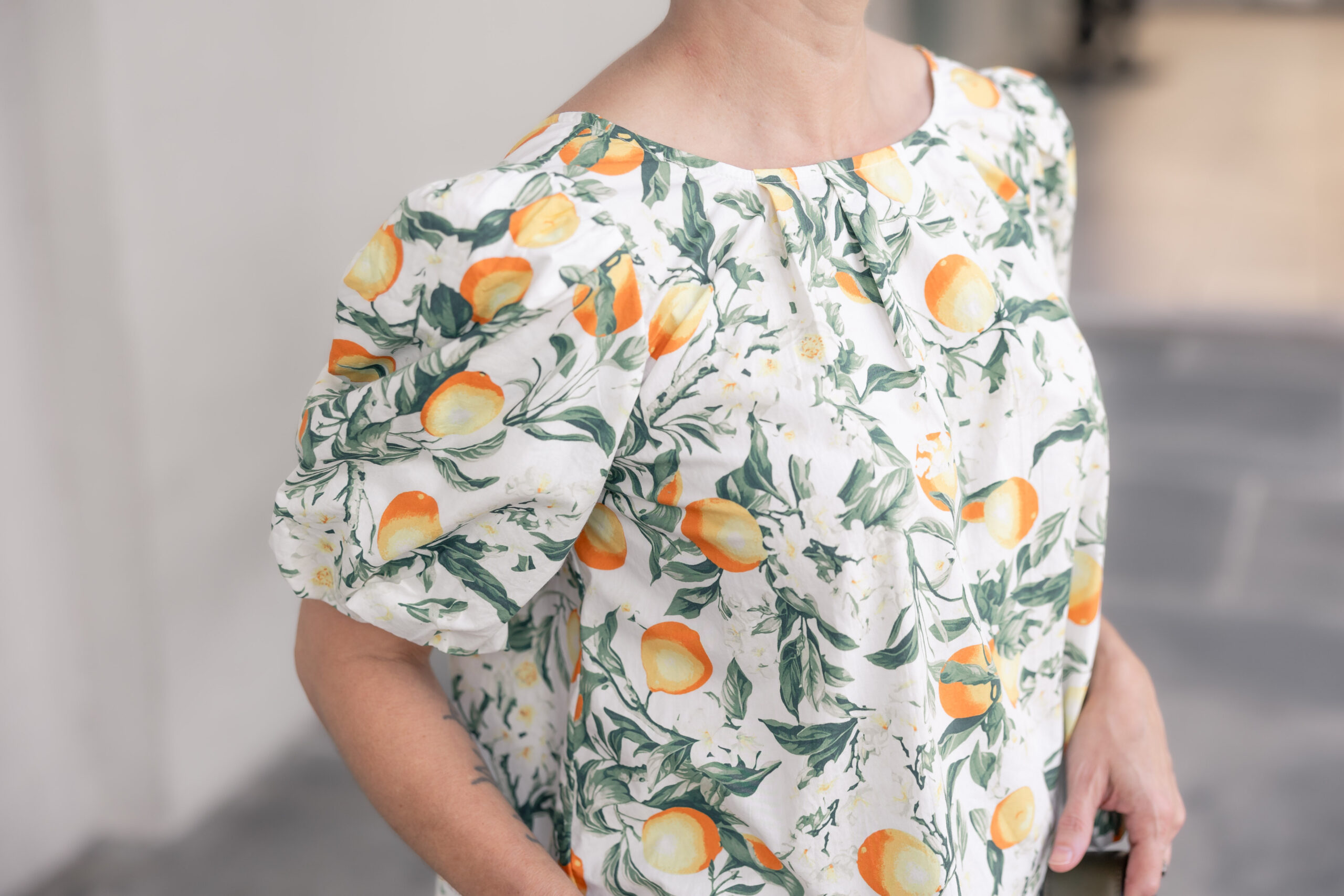 lemon print summer blouse