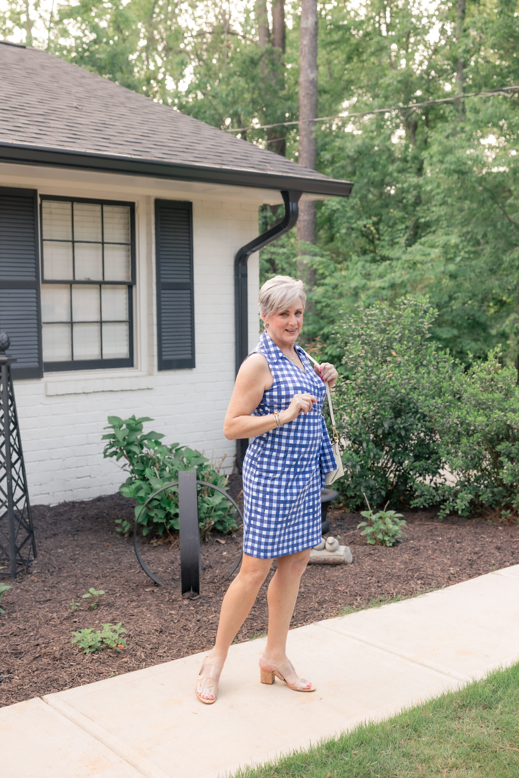 Blue fitted gingham dress