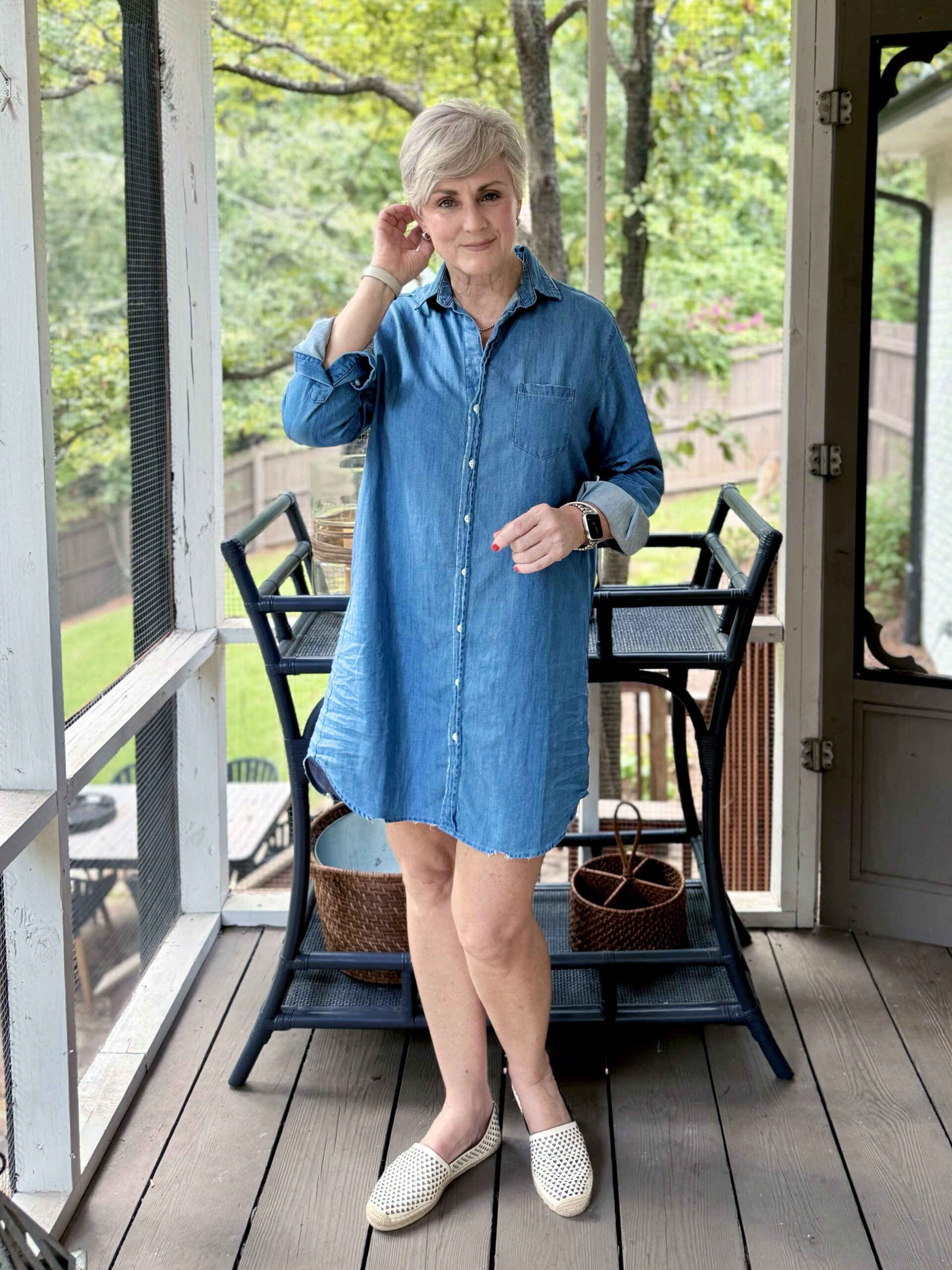 denim dress weekend outfit