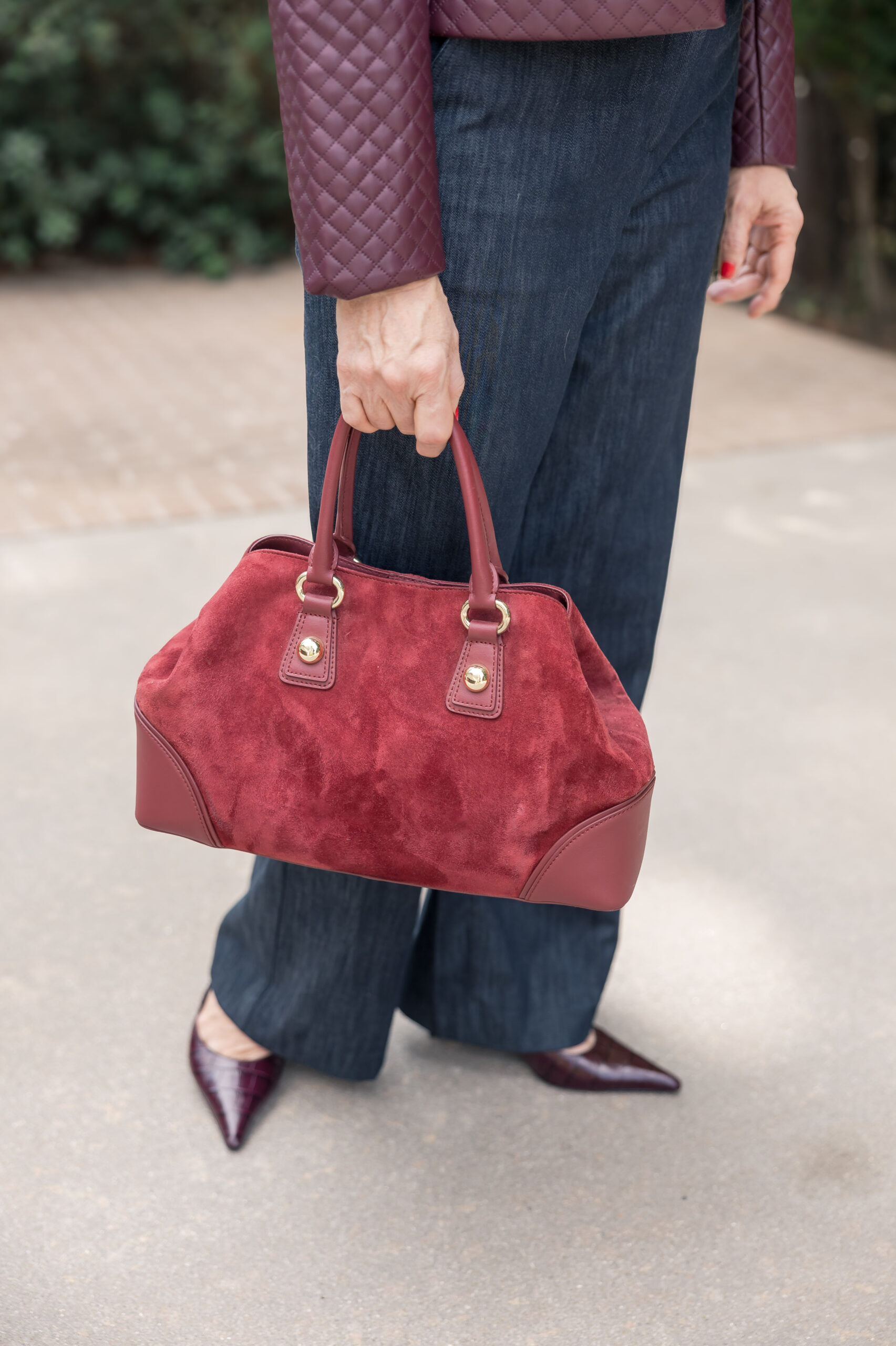 red fall handbag