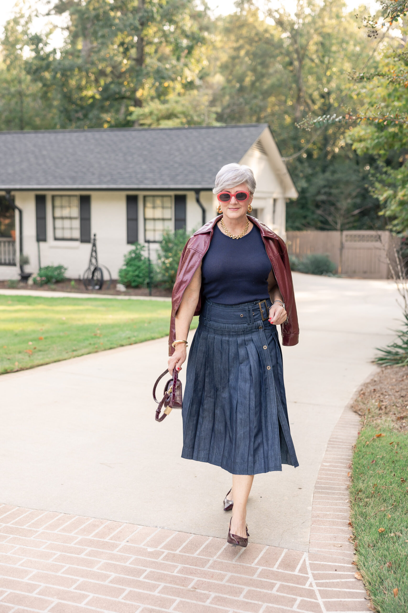 pleated midi skirt fall outfit