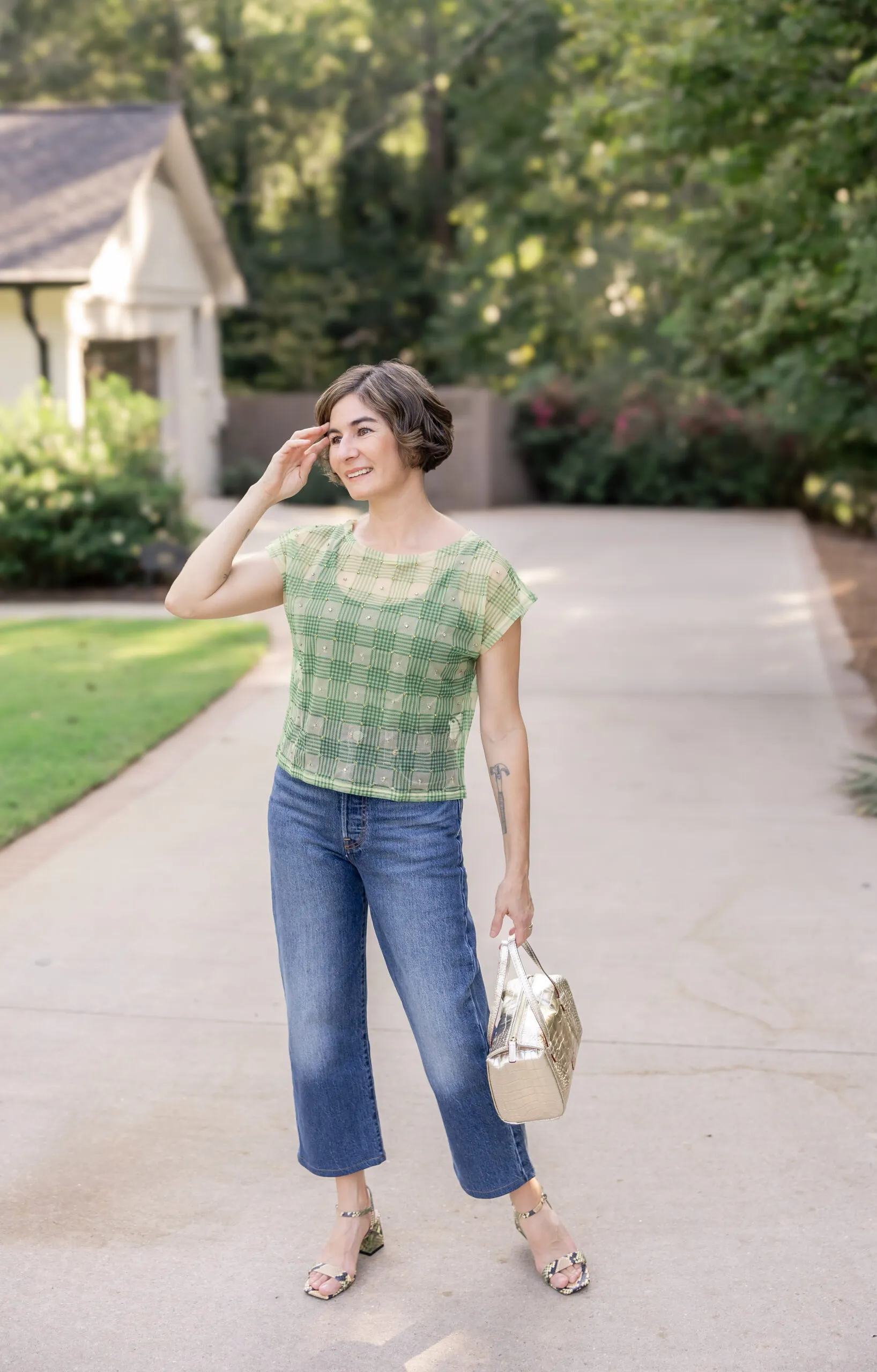 Embellished top with jeans