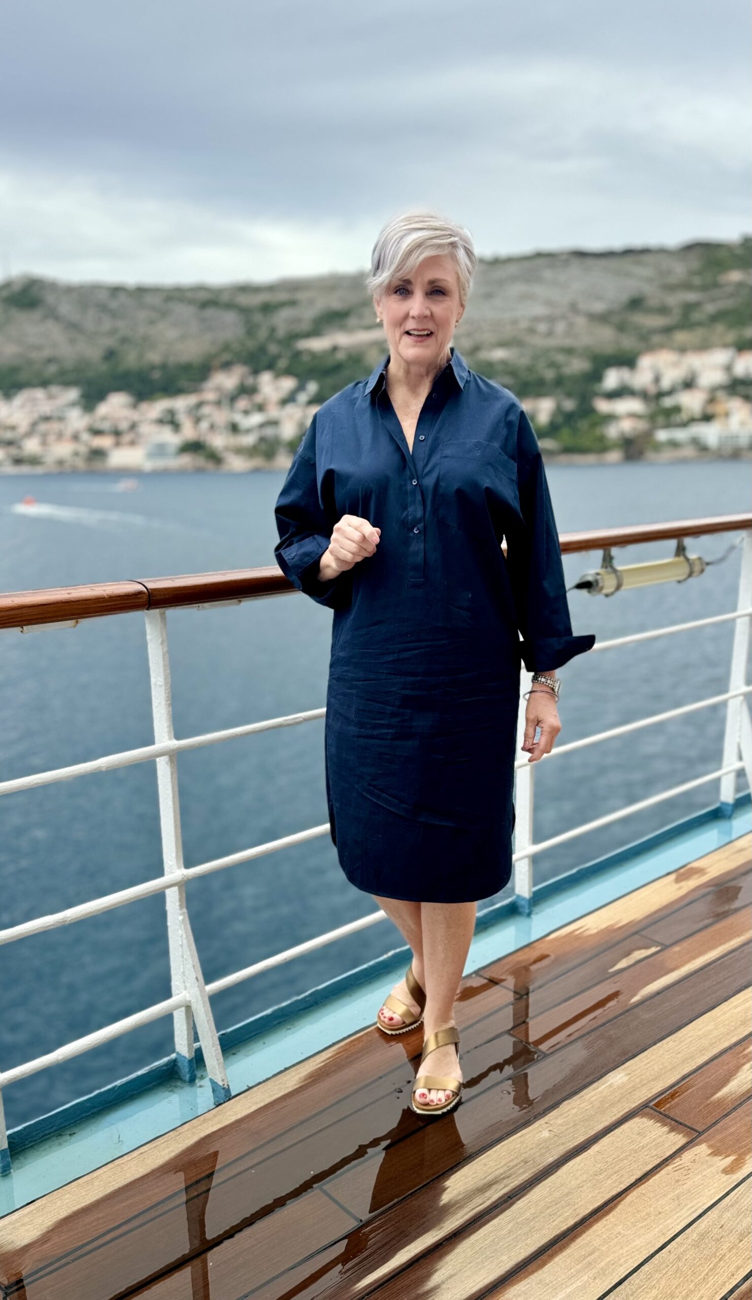 blue dress and sandals