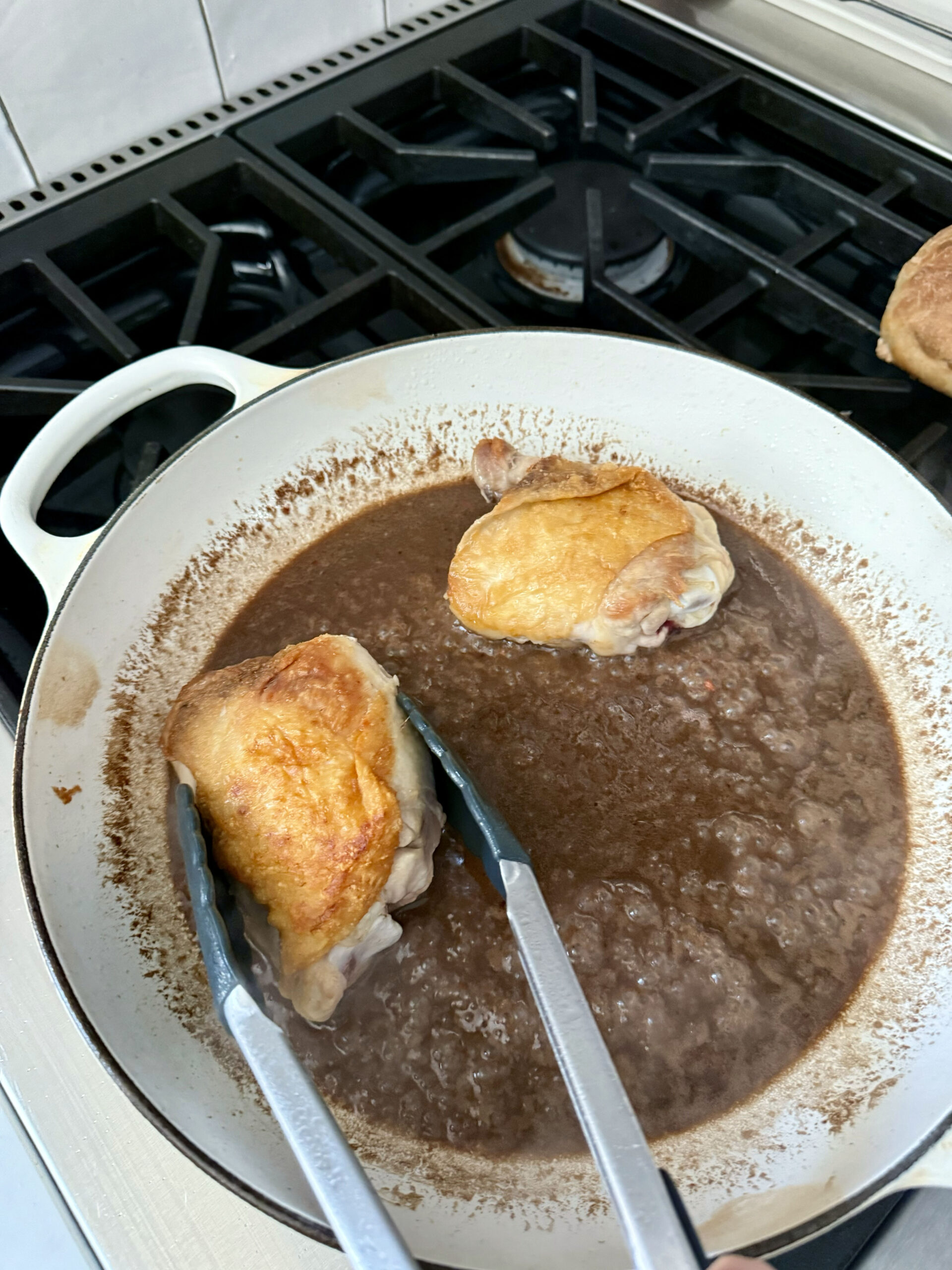 add the chicken thighs in skillet