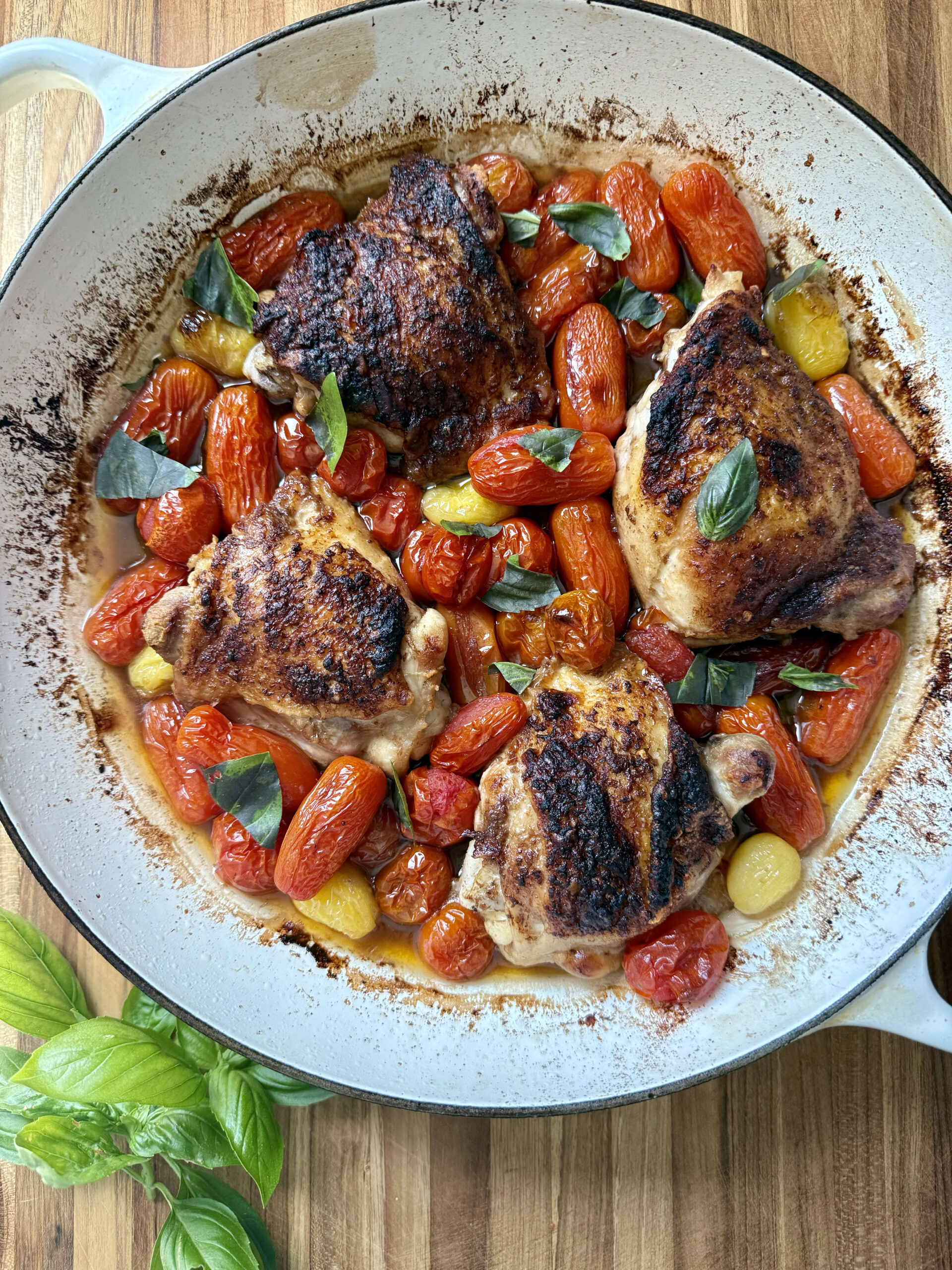 Balsamic Chicken Thighs with Burst Tomatoes