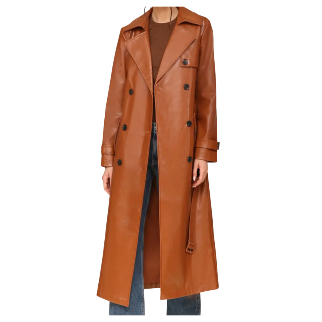 faux leather trench coat