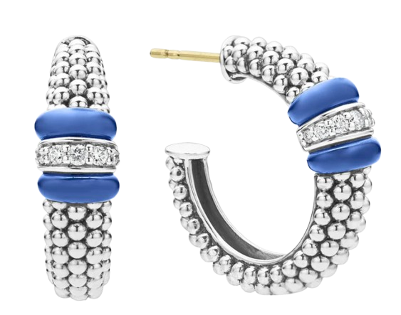 Lagos Ceramic Caviar Diamond Hoops