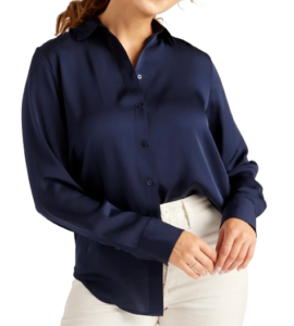 Quince Washable Stretch Silk Blouse – Navy