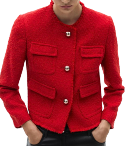 Mango Pocket Tweed Jacket – Red