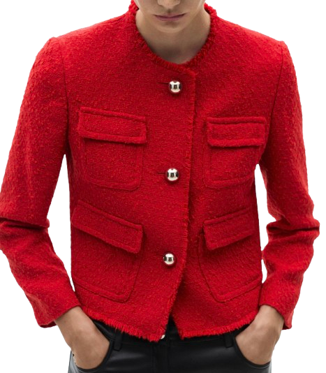 Mango Pocket Tweed Jacket – Red