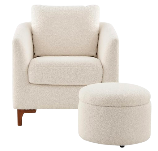 Sherpa Accent Chair with Storage Ottoman