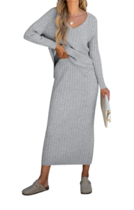 Amazon Ribbed Sweater Skirt Set