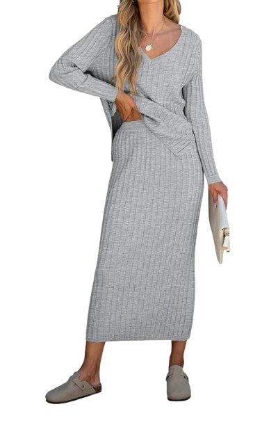 Amazon Ribbed Sweater Skirt Set