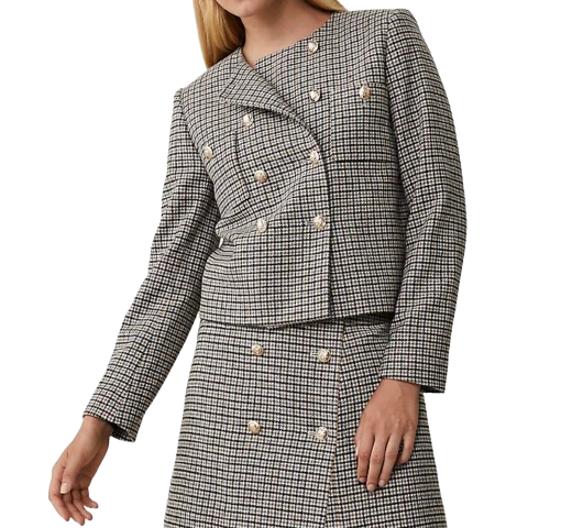 Ann Taylor Double Breasted Plaid Blazer