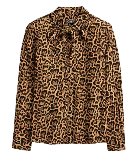 J.Crew Leopard Tie-Neck Button-Up Shirt