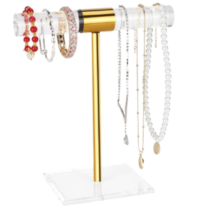 Acrylic Necklace and Bracelet Stand with Gold Accents