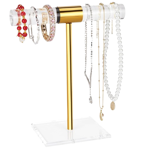 Acrylic Necklace and Bracelet Stand with Gold Accents