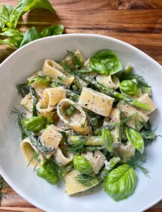 Pasta with Spring Vegetables and Creamy Goat Cheese